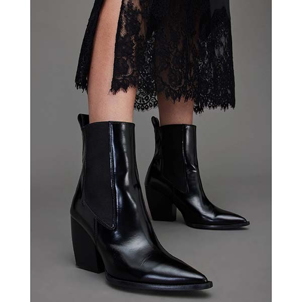 Allsaints Australia Womens Ria Pointed Leather Heeled Boots Black AU85-807
